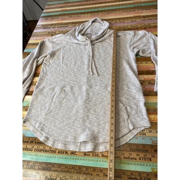 prAna Hoodie Womens M Ivory Pullover V-Neck Kangaroo Pocket Drawstring Tunic - Picture 7 of 8